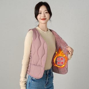 百搭内胆 v领坎肩修身 2024新款 秋冬羽绒棉马甲女加绒保暖背心短款