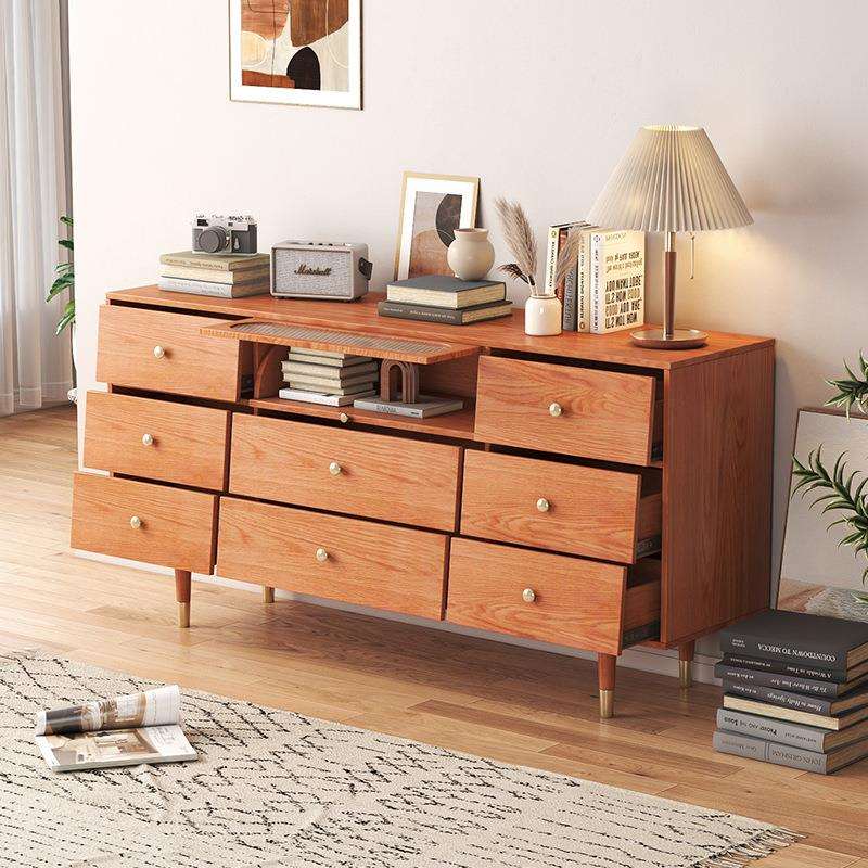 严选日式实木五斗柜简约现代卧室创意翻门九斗柜收纳柜客厅储物柜