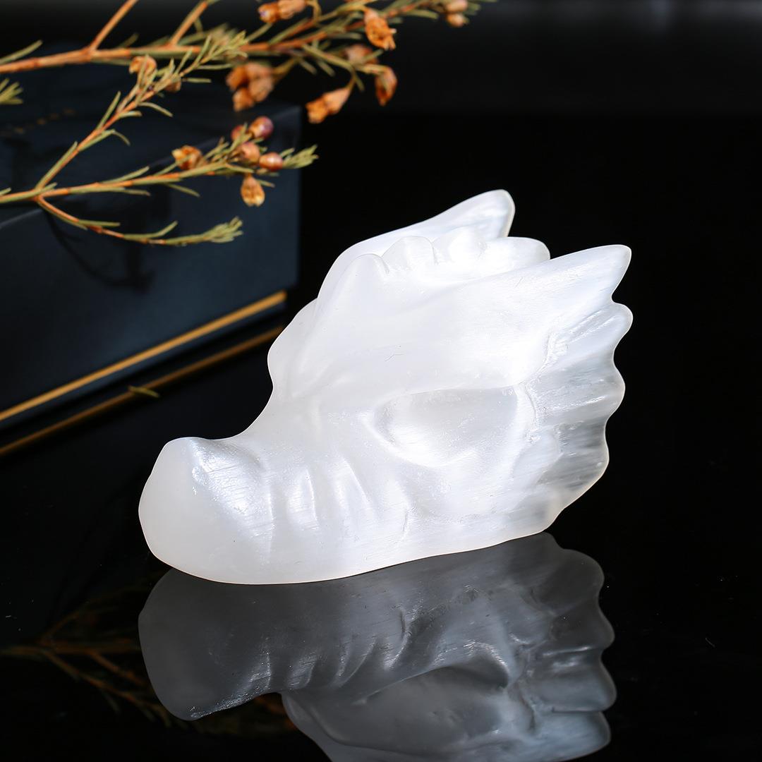 天然摩洛哥透石膏龙头雕刻件工艺品艺术摆件玄关书房家居装饰摆件