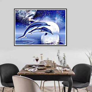 5D客厅卧室砖石秀粘贴钻挂画 钻石画海豚星空纯手工成品动物新款