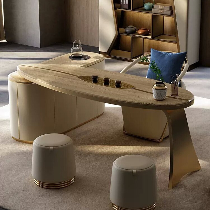 简约现代实木茶台大平层轻奢客厅烧水壶一体设计师创意茶桌椅组合