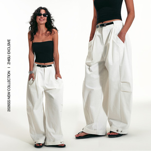 裤 脚工装 纯棉挺括慵懒松弛感可调节裤 之塑腰部褶皱阔腿气球裤