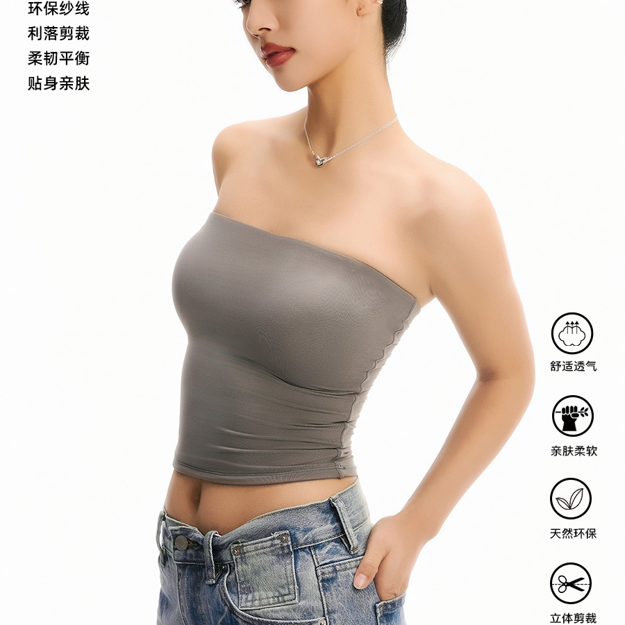 之塑无肩带裹胸聚拢裹胸收副乳自带胸垫高弹美式辣妹防透抹胸上衣