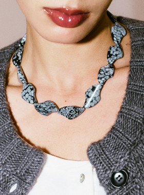 之塑雪花松石格雷系搭配原创复古气质个性时髦锁骨链毛衣链项链女