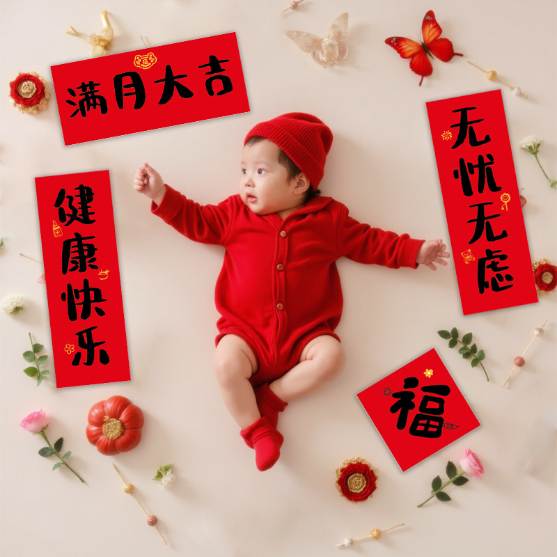 满月百天生日布置开荤拍照小对联
