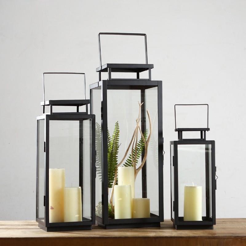 现代简约现货酒店庭院落地风灯大号婚庆路引摆件铁艺马灯烛台