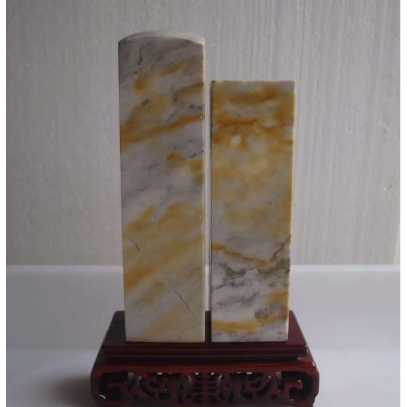 青田云和小顺石素方章欣赏金石篆刻印章一对4*4*高15.5-13CM寿山