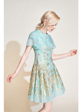 Lillo Lilly奢品高定意大利Ruffo Coli真丝提花宫廷名媛风连衣裙