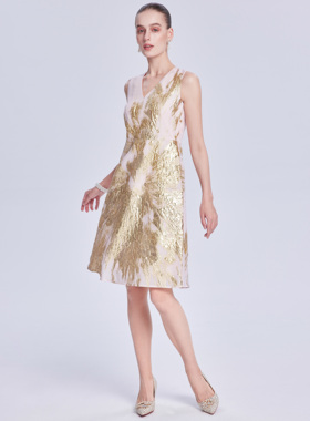 Lillo Lilly奢品高定意大利Ruffo Coli真丝提花欧式名媛V领连衣裙