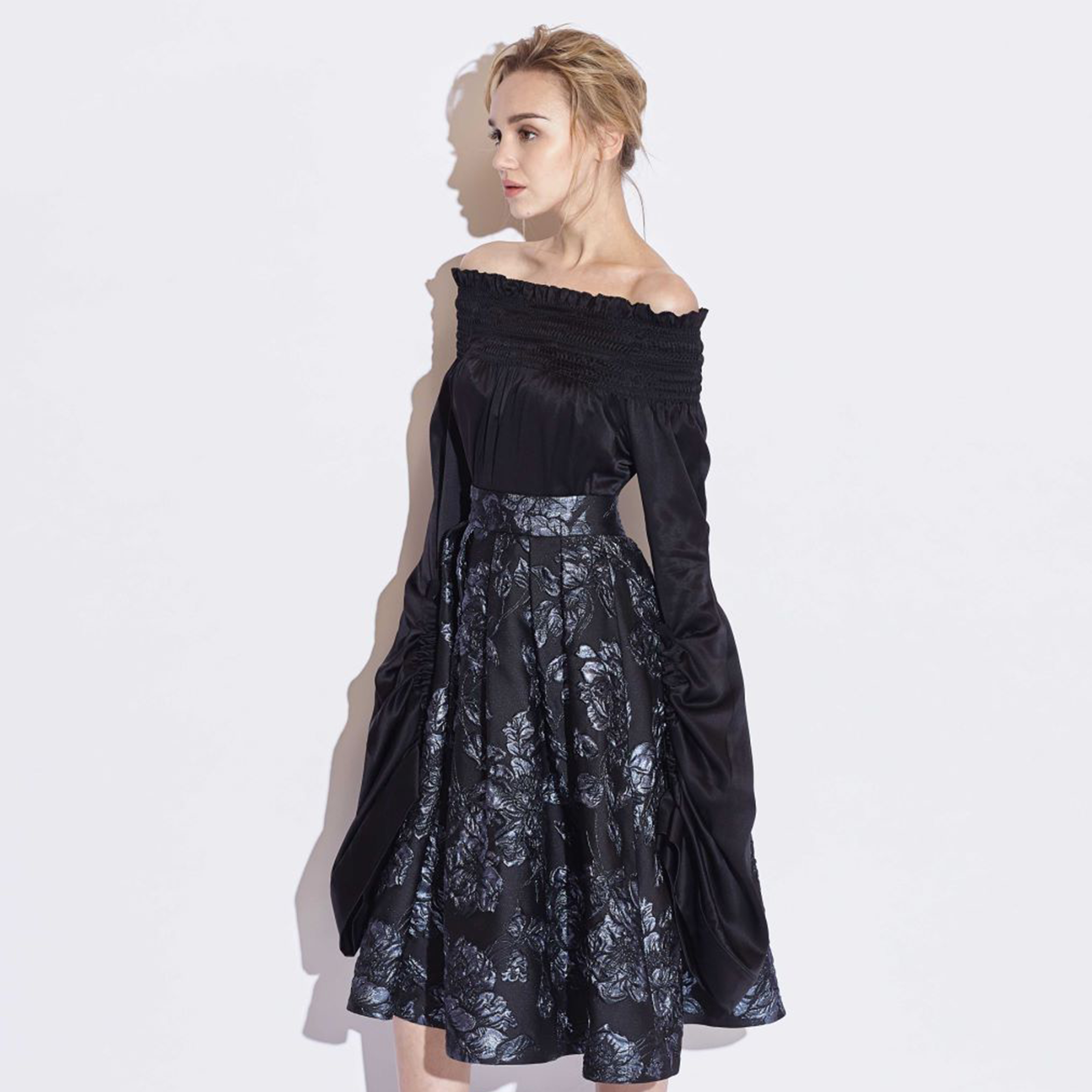 Lilly奢品真丝提花大摆半身裙