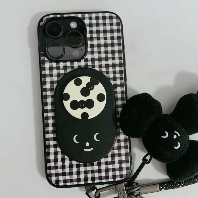 黑色椭圆啪嗒-塔卡沙手机气囊支架磁吸oring脑袋可爱表情泡泡pps