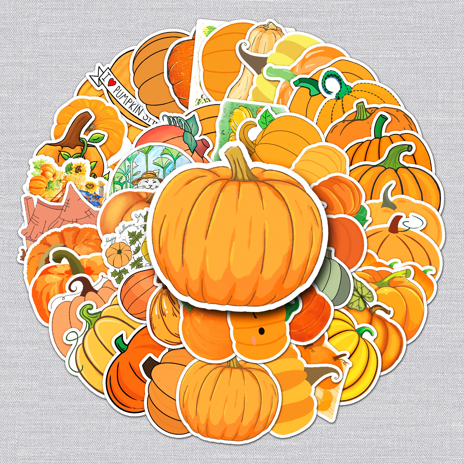 50张南瓜贴纸健康绿色蔬菜卡通创意小图案防水装饰笔记本头盔贴纸