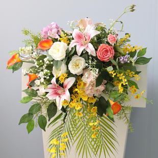 演讲台花仿真垂吊花艺讲座会议发布会桌花活动布置假花绢花装饰