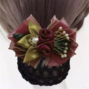 网红头花爆款发夹气质高级大气带网兜的发网罩盘S头发的神器职业