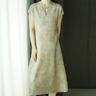 气质盘扣印花长裙 2025新款 艾绘馆新中式 国风改良旗袍连衣裙女夏季