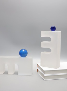 新中式现代水晶磨砂蓝球摆件y样板房售楼部客厅茶几会所家居饰品