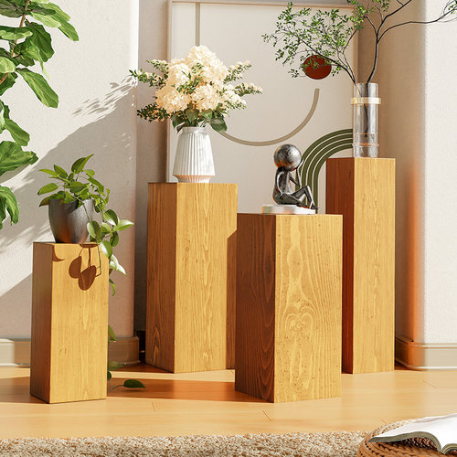 北欧复古根雕侘寂风碳化玄关摆件艺术花架茶几底座增高方形木墩子