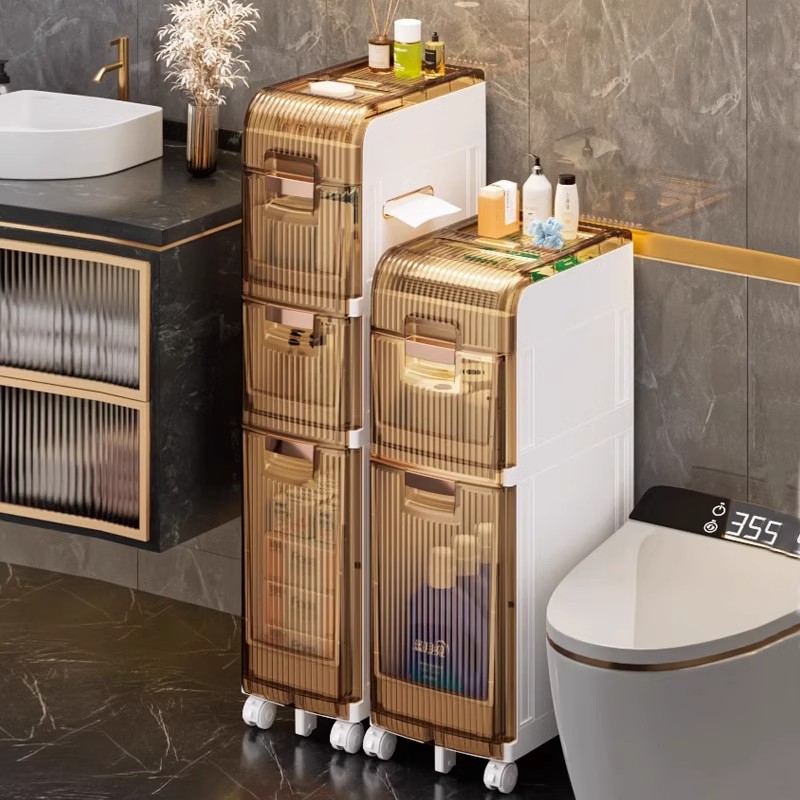 窄缝收纳柜抽屉式卫生间夹缝塑料储物柜马桶窄边柜浴室防水置物架