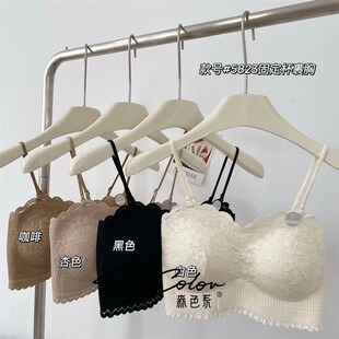 黛美芮固定聚拢内衣蕾丝无痕吊带美背抹胸裹胸可调节细肩带背心女