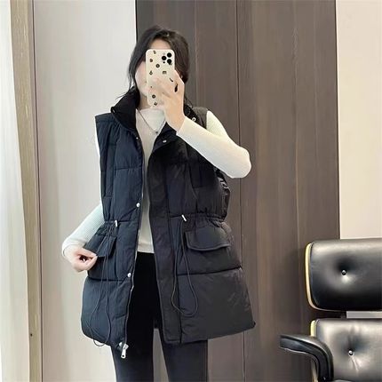 15303加厚保暖立领棉衣马甲无袖宽松系带收腰羽绒棉棉服坎肩外套