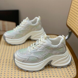百搭时髦贴钻炸街休闲运动鞋 新款 女2025春季 小个子6cm增高老爹鞋