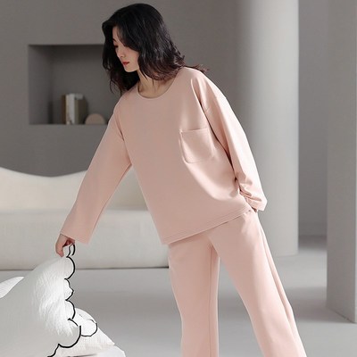2024年秋冬季德m绒睡衣女带胸垫薄绒保暖长袖家居服女纯棉春秋套