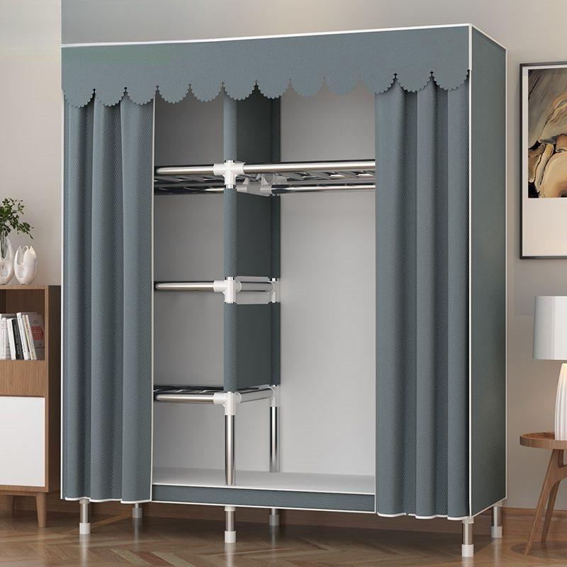 简易衣柜出租房用布衣柜家用卧室组装柜子钢管加粗加固收纳架衣橱