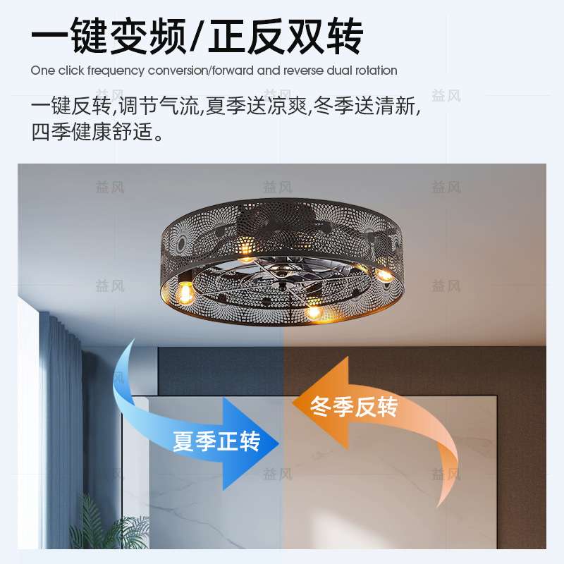 跨境亚马逊笼式吊扇带灯工业风吸顶吊扇灯外贸风扇灯电风扇