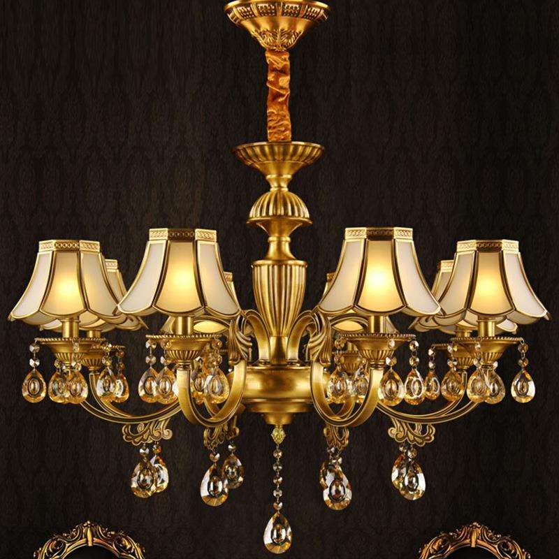 欧式全铜水晶吊灯客厅餐厅卧室别墅法式吊灯铜质美式铜质制铜艺灯