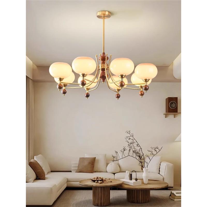 法式中古风客厅吊灯胡桃木美式复古奶白玻璃卧室书房餐厅创意灯具