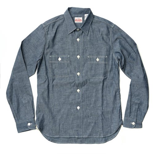 Denimio日本Big John冈山镶边5盎司MS003R纯色休闲青年布衬衫
