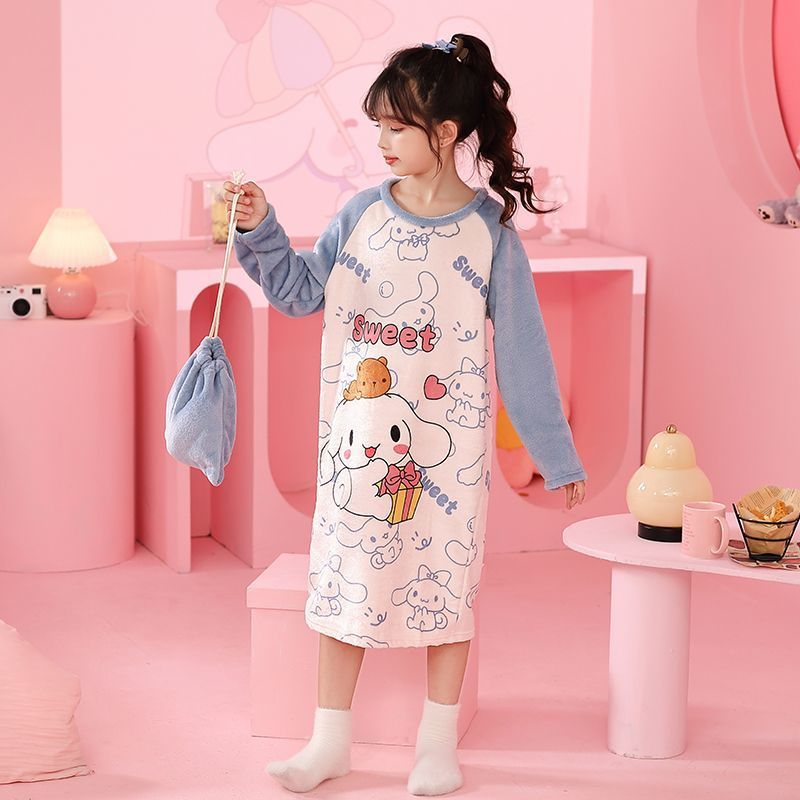 秋冬季儿童睡衣女童法兰绒可爱