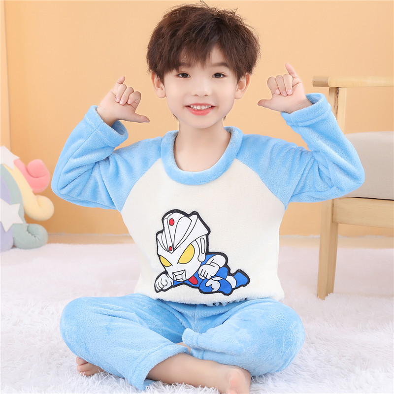 秋冬季儿童珊瑚绒睡衣男童加厚