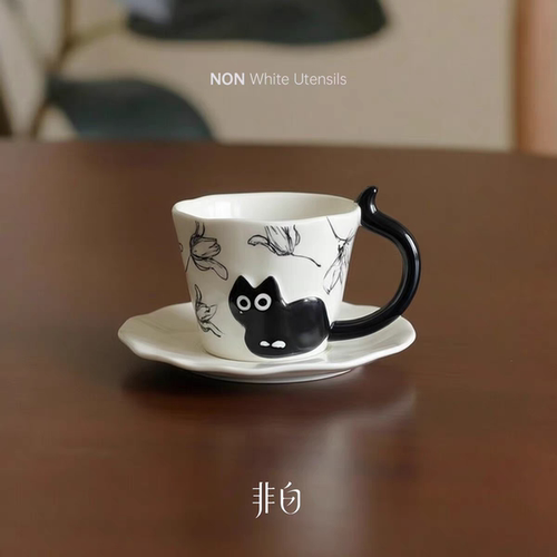 简约风猫咪马克杯高颜值可爱早餐杯陶瓷个性伴手礼萌趣喝水杯子