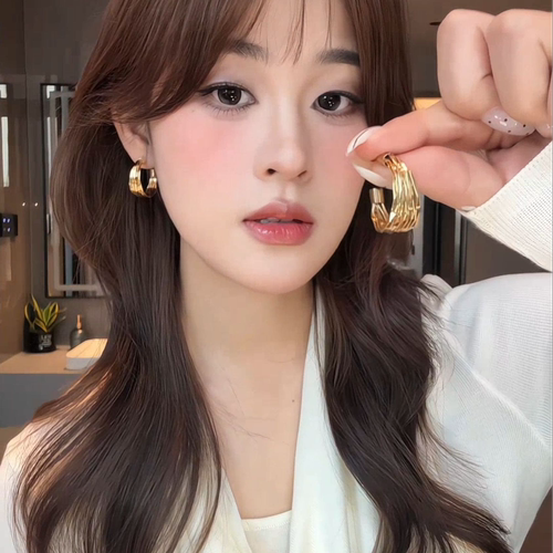 小众设计条纹纹理环形耳环女