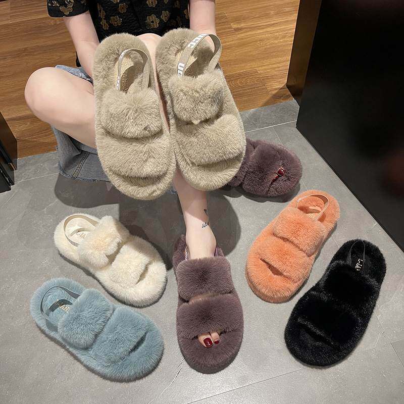 women flat sandals ladies shoes plus size 43毛绒休闲女士凉鞋