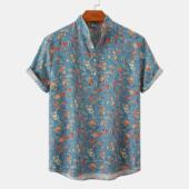 Shirt Collar Men Hawaiian Half Placket Beach Vacation