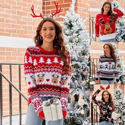 Knitted Christmas Ugly Sweater Jumper Santa Women Xmas Print