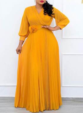 Long dress yellow African Women's Dress Long Maxi female