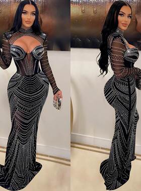 Mesh Sheer Maxi Dress Gown Women Spagetti Straps Party Dress