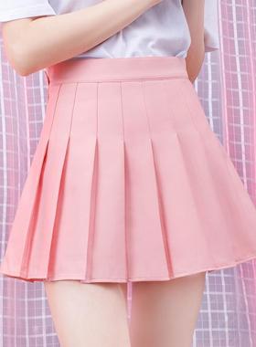 色粉百GAF褶裙女夏天高短腰裙显瘦白色a字裙百搭西装料半身裙小子