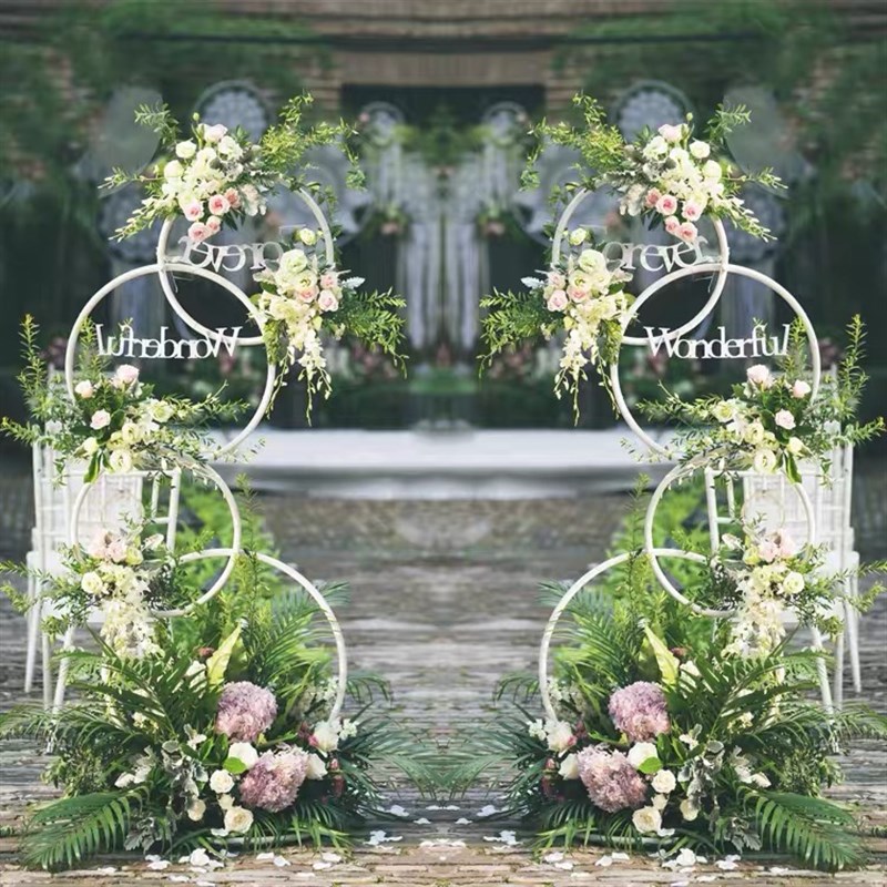 新款婚庆道具花门铁艺圆环花架背景圆环路引婚礼装饰花艺摆件拱门