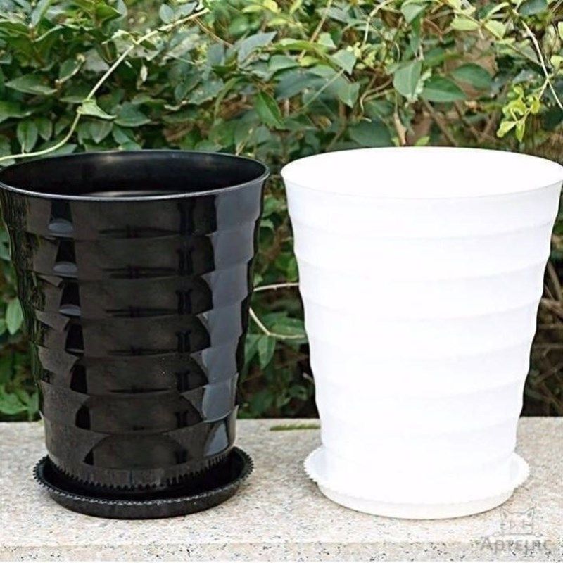 花盆仿陶瓷特大号30cm以上超大螺纹加厚黑白色仿陶瓷树脂塑料送托