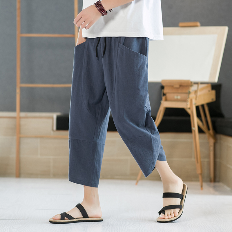 七分裤男夏季薄款沙滩短裤亚麻7分D裤男士棉麻休闲中裤大码男裤子