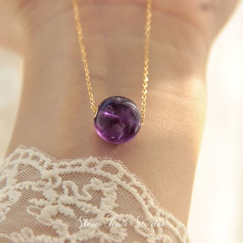 天然紫水晶吊坠项链女款锁骨链简约百搭饰品礼物送女友闺蜜