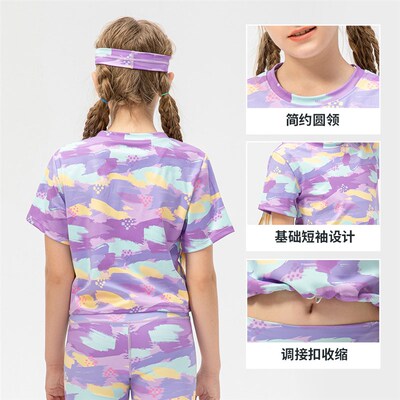 儿童装印花c短袖运动速干瑜伽服亲肤女童跑步健身舞蹈训练服23206