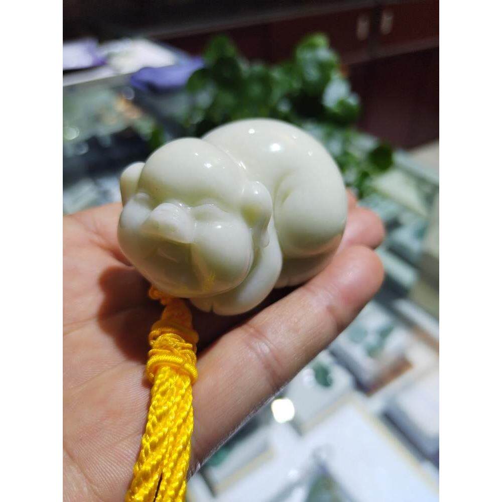 手把件发财猪猪宝宝手饰白玉镯玉镯款妈妈白玉金丝手镯蓝田玉手镯