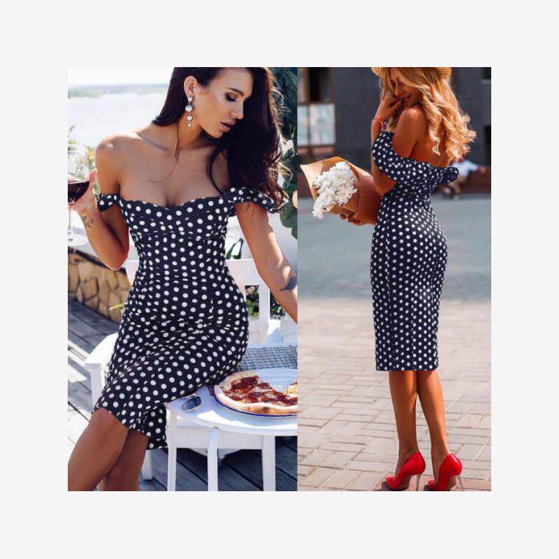 欧美时尚波点修身包臀抹胸连衣裙 sexy bodycon strapless dress