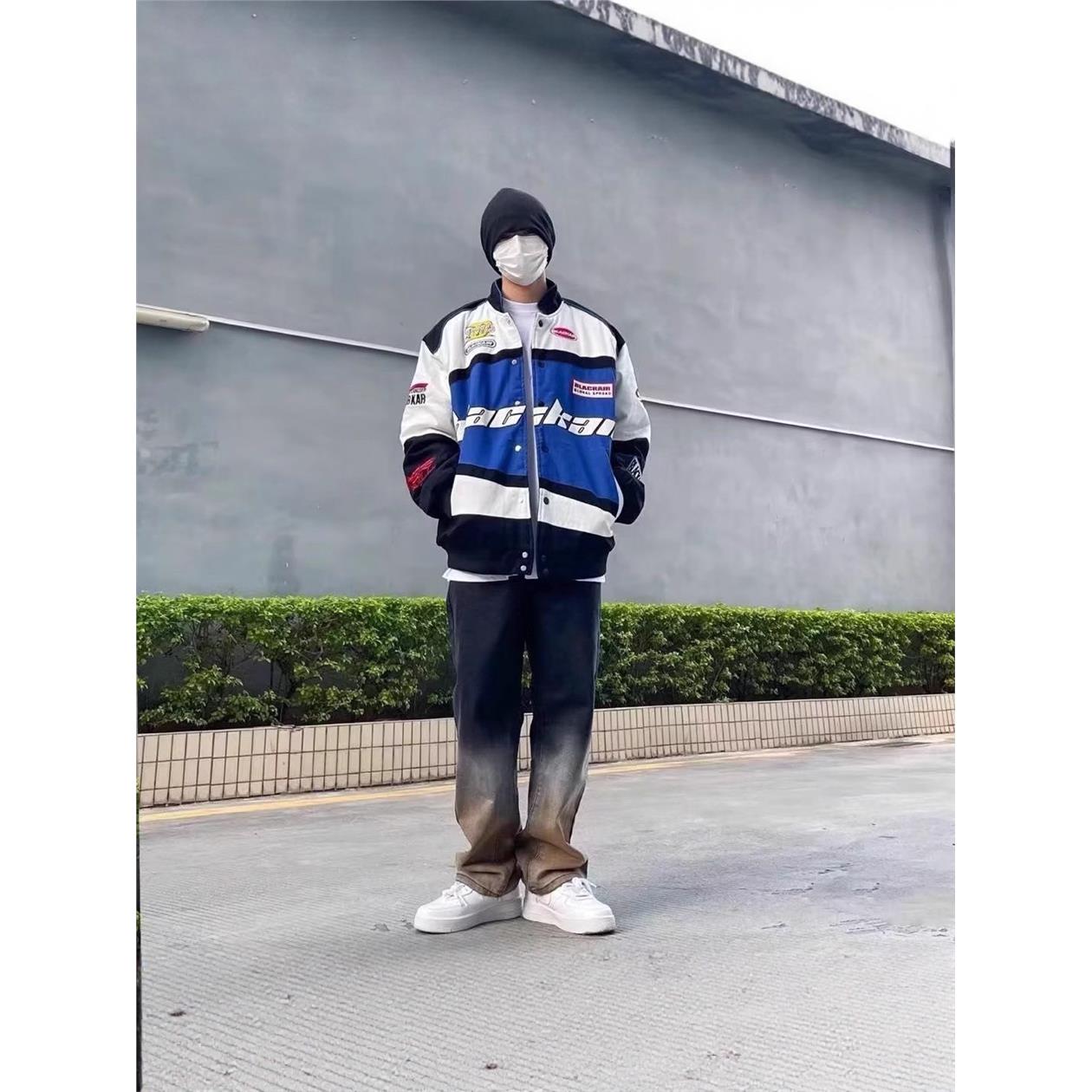 2026men clothes男女美式复古赛车棒球服春秋ins潮牌炸街机车服情