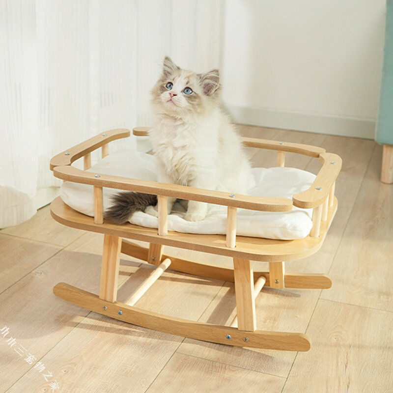 猫摇床实木猫咪睡床小型犬英短泰迪秋千宠物窝木制摇篮床四季通用